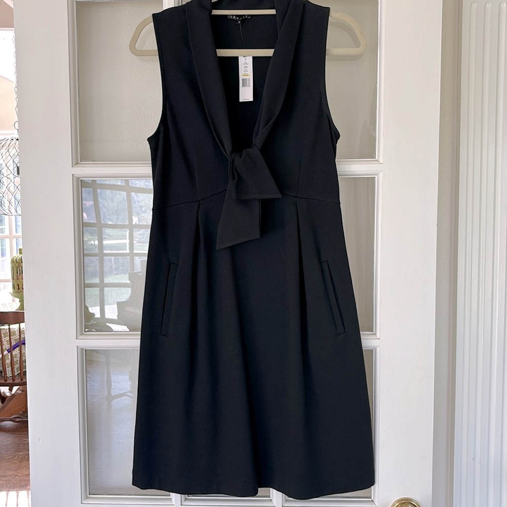 Theory Black Sleeveless Tie-Neck Dress